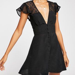 Free People Carolina Black Lace Mini Slip